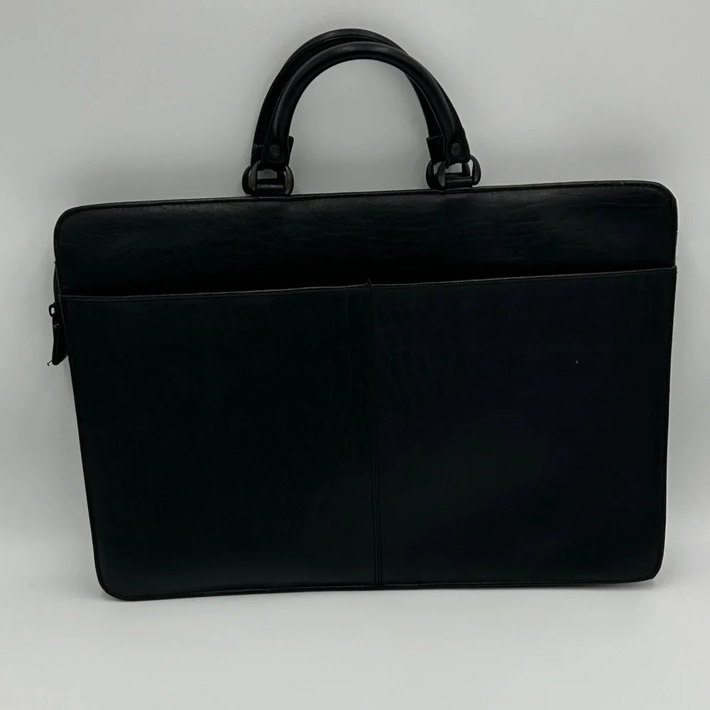 Men's Black Leather Briefcase Softshell Multi Compartment Zipper Professional
